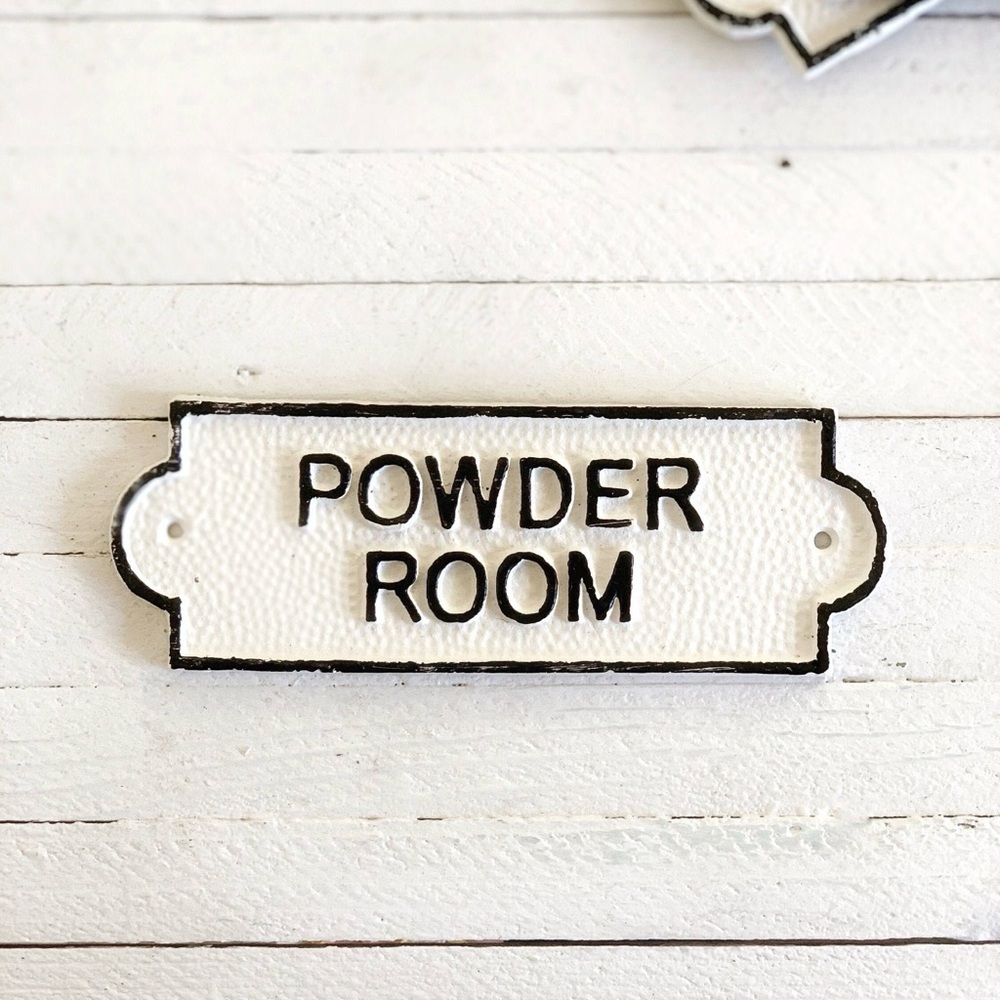 White and Black Powder Room Sign